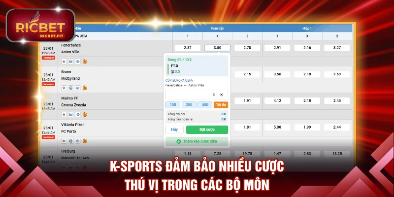 K-Sports đảm bảo nhiều cược thú vị trong các bộ môn