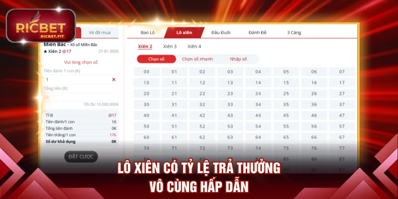 Lô xiên có tỷ lệ trả thưởng vô cùng hấp dẫn